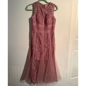 Azazie A4 Dress Romantic Lace Feminine Fairy Mesh Embroidered Formal Pink
